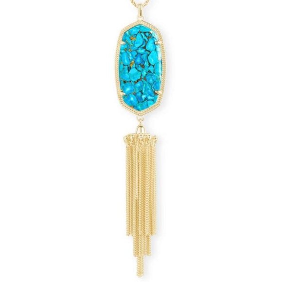 Kendra Scott Rayne Necklace Bronze Veined Turquoise Yellow Gold - Picture 5 of 5